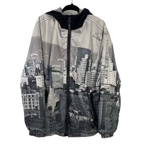 Gap Kids Boys Grey Cityscape Hooded Zip Up Long Sleeve Jacket Small